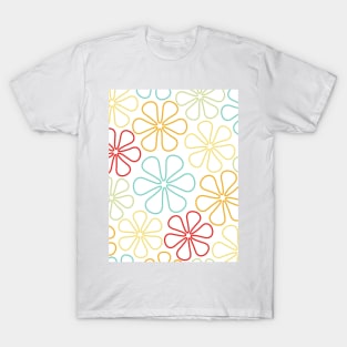 Abstract Flowers Red Yellow Orange Lime Teal White T-Shirt